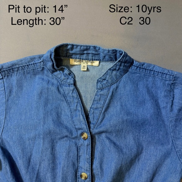 Speed Limit Girls Denim Dress Size 10 Years Blue Button Front Tiered Pockets - Picture 2 of 4